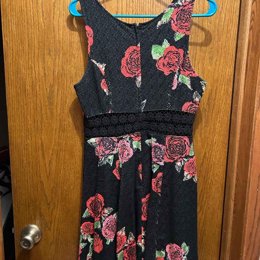 Free People Fitted with Daisies Dress Black with Roses - Picture 5 of 9